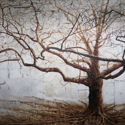 Common plane tree, Cropettes Park, 2017, mixed media on canvas, 100 x 120 cm
